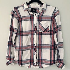 Women’s Rails Plaid Flannel Button Down Shirt Long Sleeve White Red Size Small
